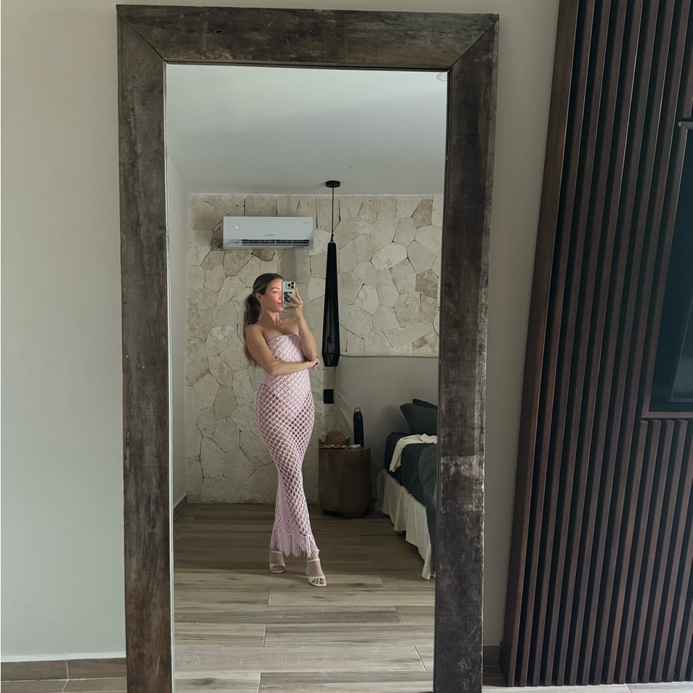 Pink strapless fishnet dress